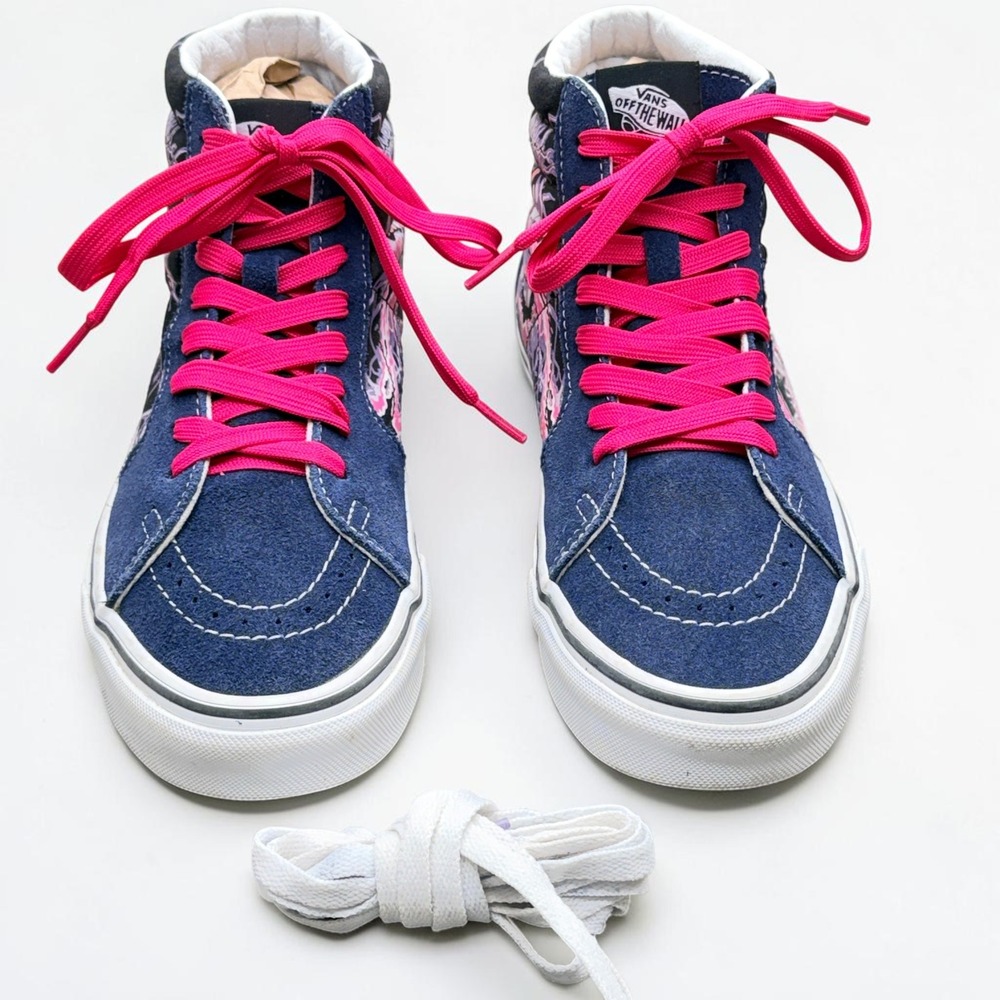 Vans Sk8-Hi Blue Suede Demon Skull Graphic Skater Sneakers Mens 6 Womens 7.5